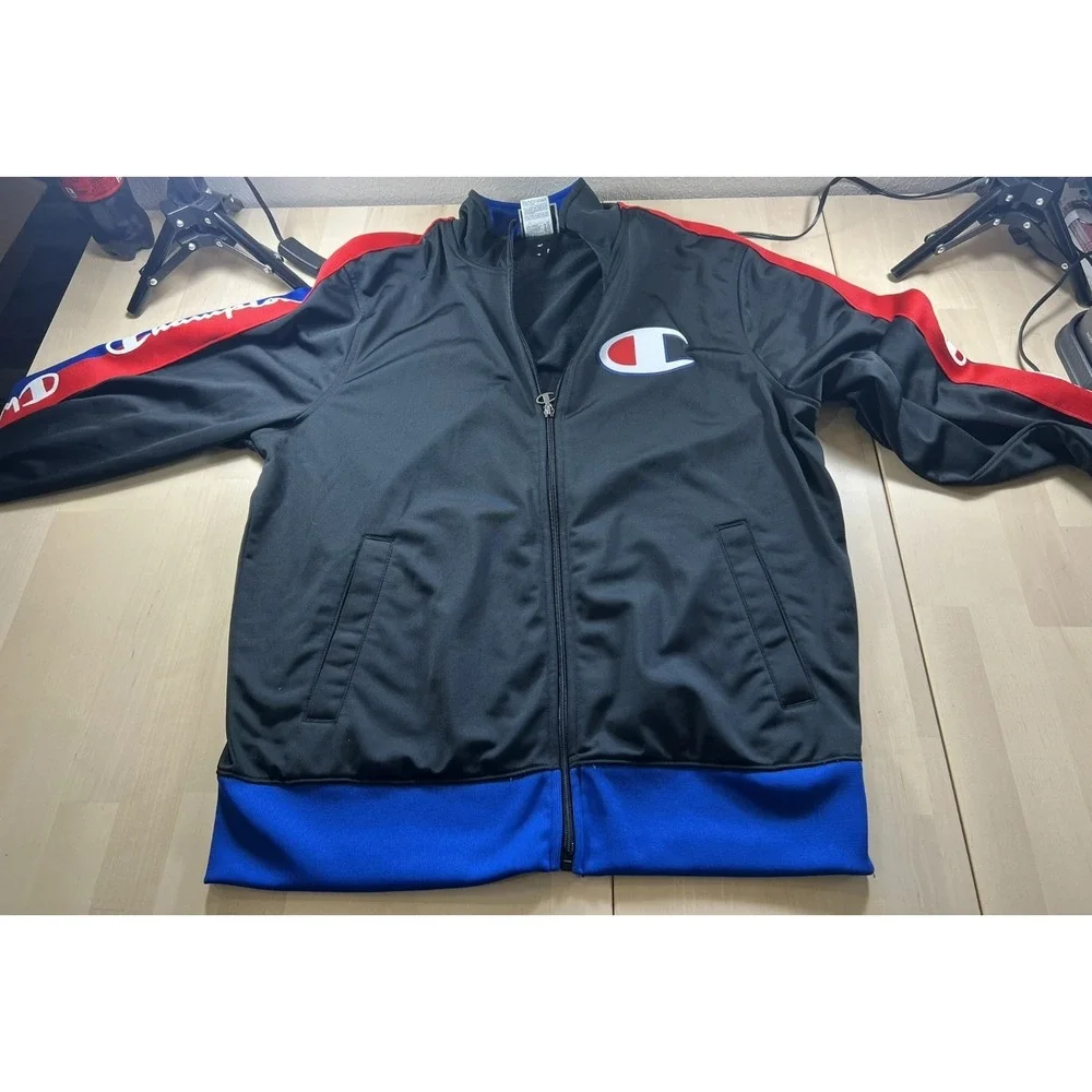 Champion Jacket Mens Medium Track Full Zip Taped Sleeves Athletic Lightweight